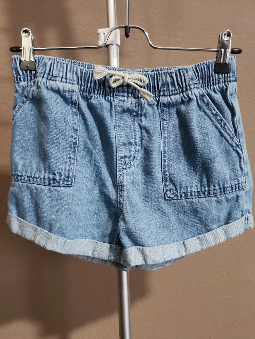 Girl's Casual Light Blue Denim Shorts with Drawstring